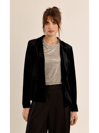 molly bracken γυναικείο μαύρο βελούδινο σακάκι cropped slim