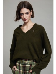 skatie γυναικείο πλεκτό με faux leather patches στους αγκώνες και λεπτομέρεια με κουμπί για smart ca