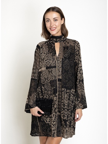 momoni γυναικείο εμπριμέ mini φόρεμα με jacquard μοτίβο και