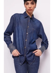 gaudi γυναικείο denim πουκάμισο oversized fit με στρας σε μπλε