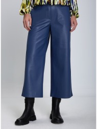 gerry weber γυναικείο cropped παντελόνι wide leg με όψη δέρματος σε μπλε