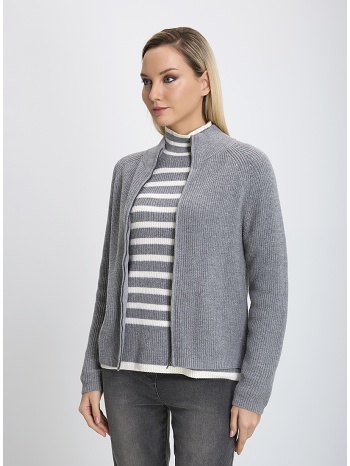 γυναικείο πλεκτό ημιζιβάγκο με φερμουάρ regular fit γκρι