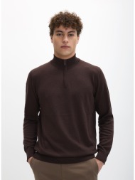 charles tyrwhitt ανδρικό πλεκτό merino με φερμουάρ στη λαιμόκοψη σε σοκολατί