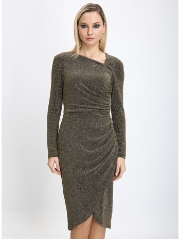 γυναικείο ασύμμετρο φόρεμα regular fit με σούρες χρυσό