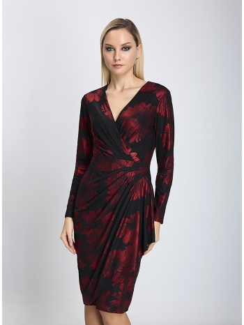 γυναικείο φόρεμα regular fit με βαθύ v ντεκολτέ και σούρα