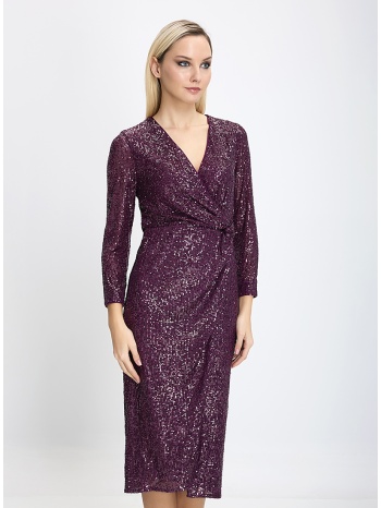 γυναικείο φόρεμα midi regular fit με παγιέτες και βαθύ v