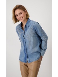 monari γυναικείο denim πουκάμισο regular fit βαμβακερό με τύπωμα λουλουδιού `jeans`