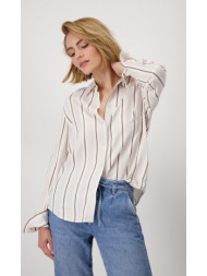 monari γυναικείο σατέν πουκάμισο regular fit με ρίγες `creamy beige patented`