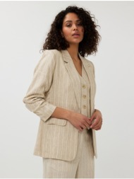 esqualo γυναικείο λινό σακάκι με ρίγες regular fit σε μπεζ