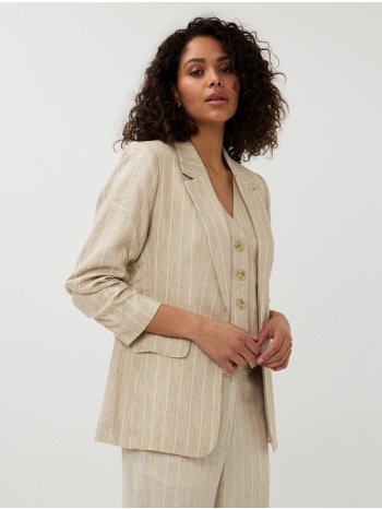 esqualo γυναικείο λινό σακάκι με ρίγες regular fit σε μπεζ σε προσφορά
