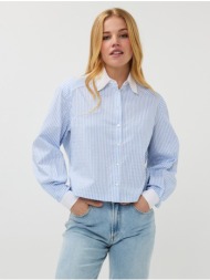 esqualo γυναικείο πουκάμισο ριγέ με στρας loose fit σε σιέλ/λευκό