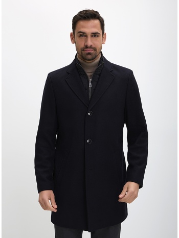 ανδρικό παλτό με κρυφό φερμουάρ και κουμπιά regular fit