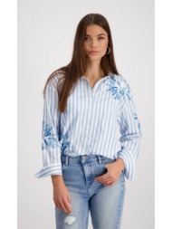 monari γυναικείο t-shirt regular fit με monaco print και στρας βαμβακερό