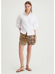 caractere γυναικείο σορτς animal print από βισκόζη και λινό με πιέτες