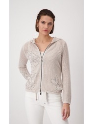 monari γυναικείο ζακέτα βαμβακερό με κουκούλα και διακριτικά στρας