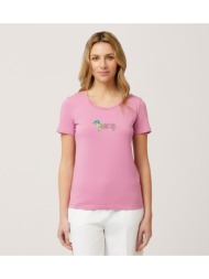 harmont & blaine γυναικείο t-shirt με λογότυπο από strass slim fit σε ροζ