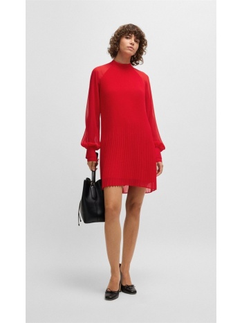 boss γυναικείο φόρεμα πλισέ με ψηλό λαιμό και διάφανα σε προσφορά