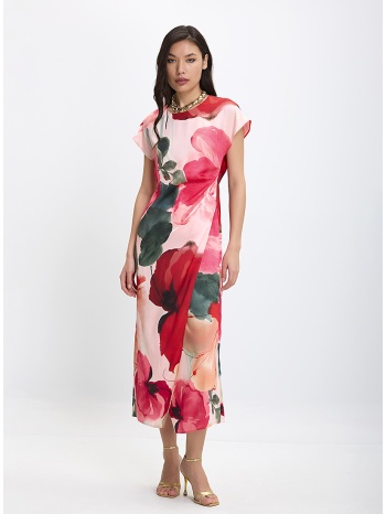 γυναικείο midi φόρεμα με floral print και ασύμμετρο κλείσιμο σε προσφορά