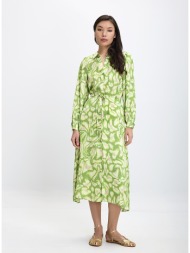 γυναικείο σεμιζιέ φόρεμα με έντονο print και ζωνάκι regular fit σε εμπριμέ πράσινο