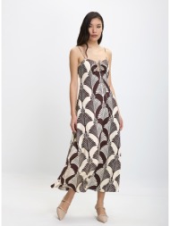 penny black γυναικείο μακρύ φόρεμα με τιράντες και tropical print flowy fit σε καφέ