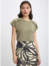 γυναικεία μπλούζα βαμβακερή με τρουκς regular fit σε χακί