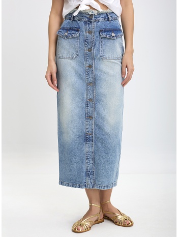 caractere γυναικεία μακριά φούστα denim slim fit σε μπλε σε προσφορά