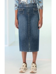 bianca γυναικεία φούστα τζιν slim fit βαμβακερή stretch μπλε