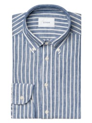 eton ανδρικό πουκάμισο slim fit λινό ριγέ μπλε