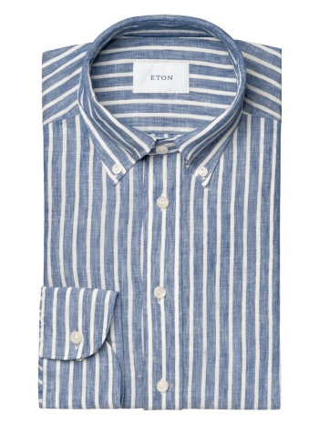 eton ανδρικό πουκάμισο slim fit λινό ριγέ μπλε σε προσφορά
