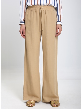 γυναικεία παντελόνα με λάστιχο και κορδόνι σε μπεζ σε προσφορά