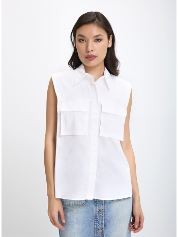 caractere γυναικείο αμάνικο πουκάμισο από ποπλίνα σε λευκό σε προσφορά