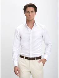 hd x vardas ανδρικό πουκάμισο βαμβακερό με διπλή μανσέτα slim fit σε λευκό