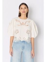 berenice γυναικείο μπλουζάκι oversized fit από βαμβάκι με κεντήματα off white