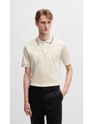 boss ανδρικό polo penrose 38 slim fit από βαμβάκι με ριγέ γιακά