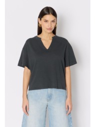 berenice γυναικείο t-shirt regular fit από βαμβάκι και λινό με τουνίκ λαιμόκοψη και λαμπερές λεπτομέ