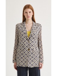 maliparmi γυναικείο μακρύ σακάκι με γεωμετρικό μοτίβο και μεταλλικά κουμπιά regular fit