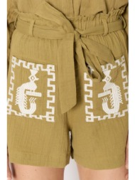 berenice γυναικείο σορτς regular fit από βαμβάκι με κεντημένες τσέπες και ρυθμιζόμενη μέση