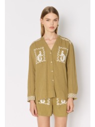 berenice γυναικείο πουκάμισο regular fit κεντημένο βαμβακερό χακί