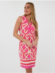 esqualo γυναικείο mini φόρεμα viscose με κεντημένο ντεκολτέ disco spark straight fit