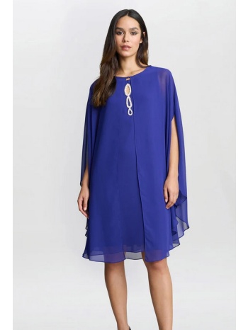 gina bacconi γυναικείο φόρεμα με σιφόν κάπα και κεντημένο