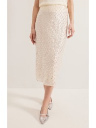 phase eight γυναικεία midi φούστα pencil με παγιέτες regular fit σε εκρού