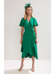 phase eight γυναικείο φόρεμα με κρουαζέ κλείσιμο και ασύμμετρο τελείωμα σε πράσινο