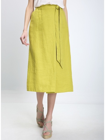 γυναικεία φούστα regular fit λινή με ζώνη λάιμ σε προσφορά