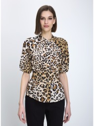 caractere γυναικείο πουκάμισο regular fit βαμβακερό με animal print και balloon μανίκια