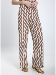 the abito γυναικείο παντελόνι κανονική γραμμή με γεωμετρικό μοτίβο καφέ