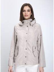 γυναικείο μπουφάν κανονική γραμμή πολυεστέρας με κουκούλα μπεζ