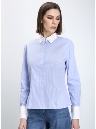 boss γυναικείο πουκάμισο κανονική γραμμή βαμβακερό με διχρωμία μπλε