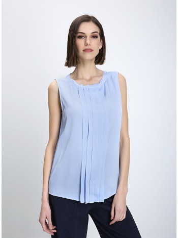boss γυναικείο τοπ κανονική γραμμή μεταξωτό με πιέτες μπλε σε προσφορά