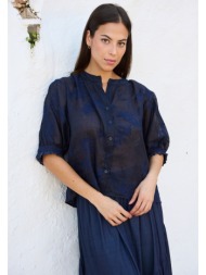 luna llena γυναικείο πουκάμισο με κεντημένες λεπτομέρειες regular fit σε μπλε σκούρο