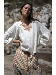 luna llena γυναικεία μπλούζα βαμβακερή με κεντήματα regular fit σε ιβουάρ